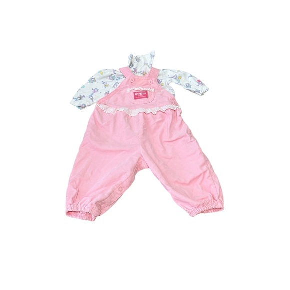 vintage oshkosh‎ overalls Pink Corduroy Cat Ballon Decal Turtle Neck Under Shirt
